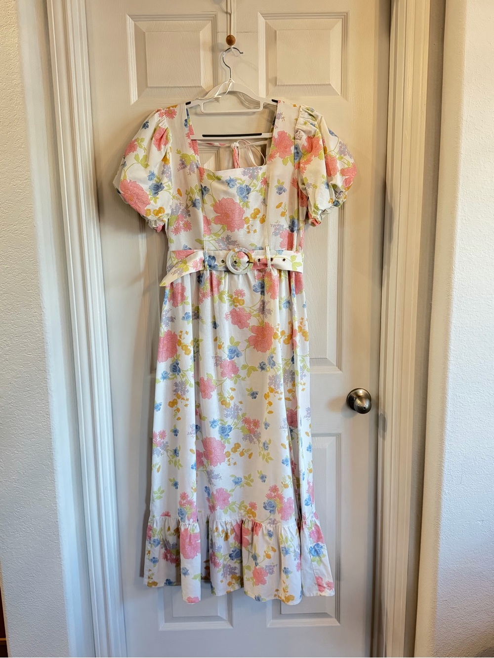 Miss Selfridge White Floral Maxi Dress with Pink, Blue and Yellow Blooms